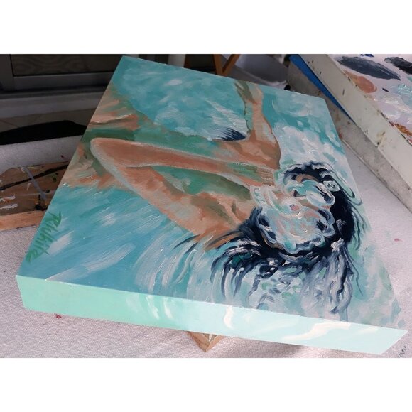 "Bubbles" Original Oil Painting on Cradled Wood Panel 14"w x 11"h x 1.5"d - Picture 3 of 5